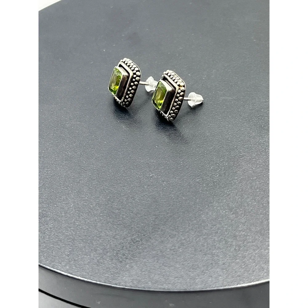 Sterling Silver 925Green Peridot CZ Square Bezel August Birthstone Stud earrings